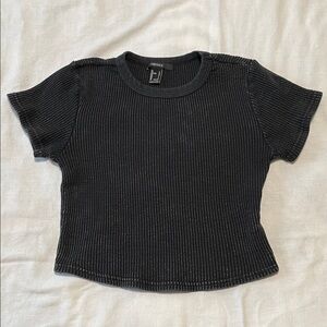Black Waffle Knit Crop Top